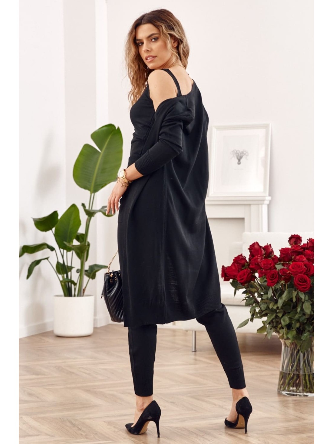 Knitted set, trousers top, cardigan, black 321011 - Online store - Boutique